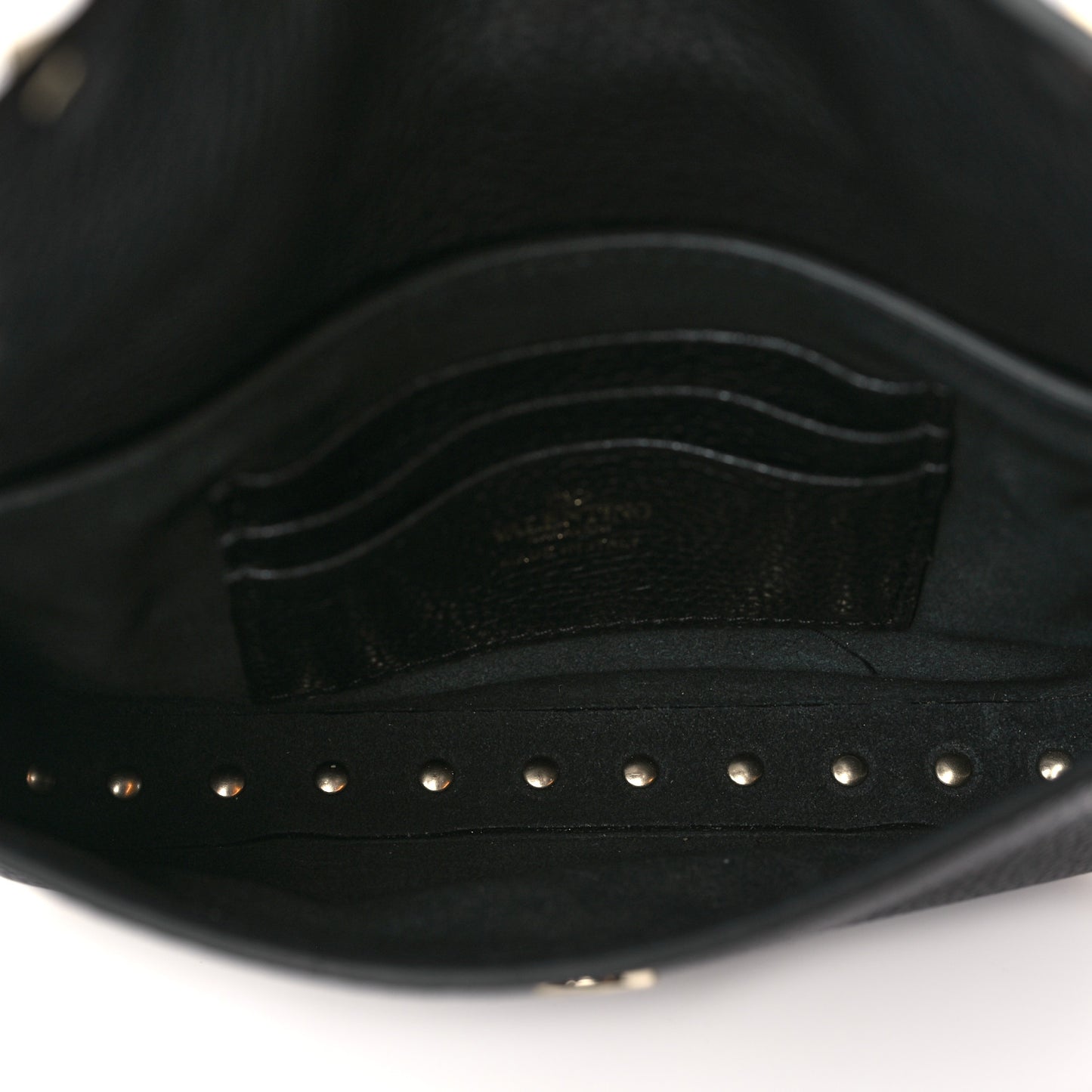 Grainy Calfskin Rockstud Crossbody Pouch Black