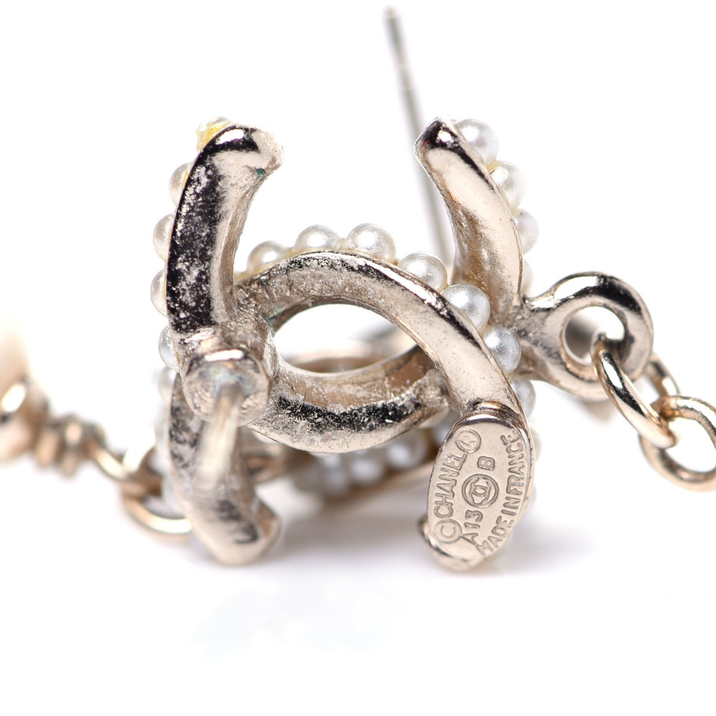 Pearl Twisted CC Drop Earrings Light Gold White