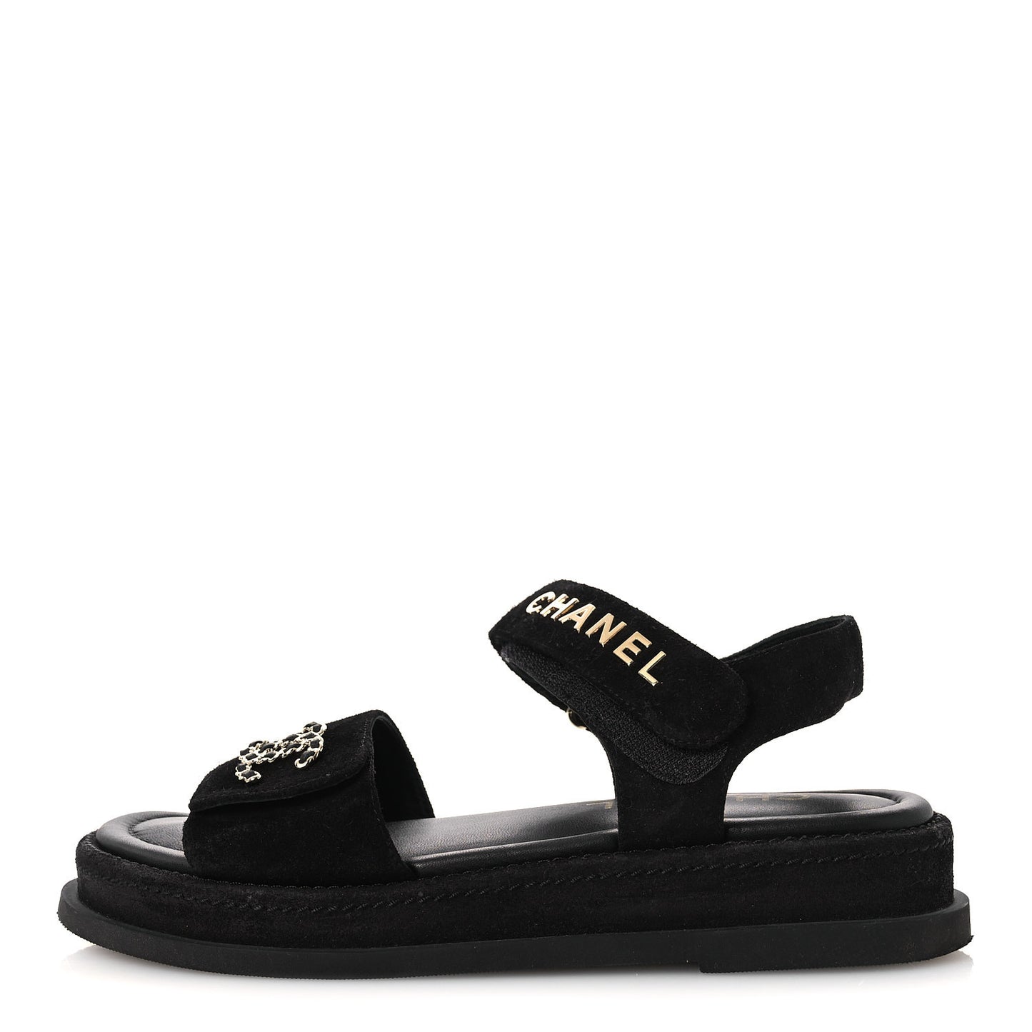 Suede Calfskin Dad Sandals 38 Black