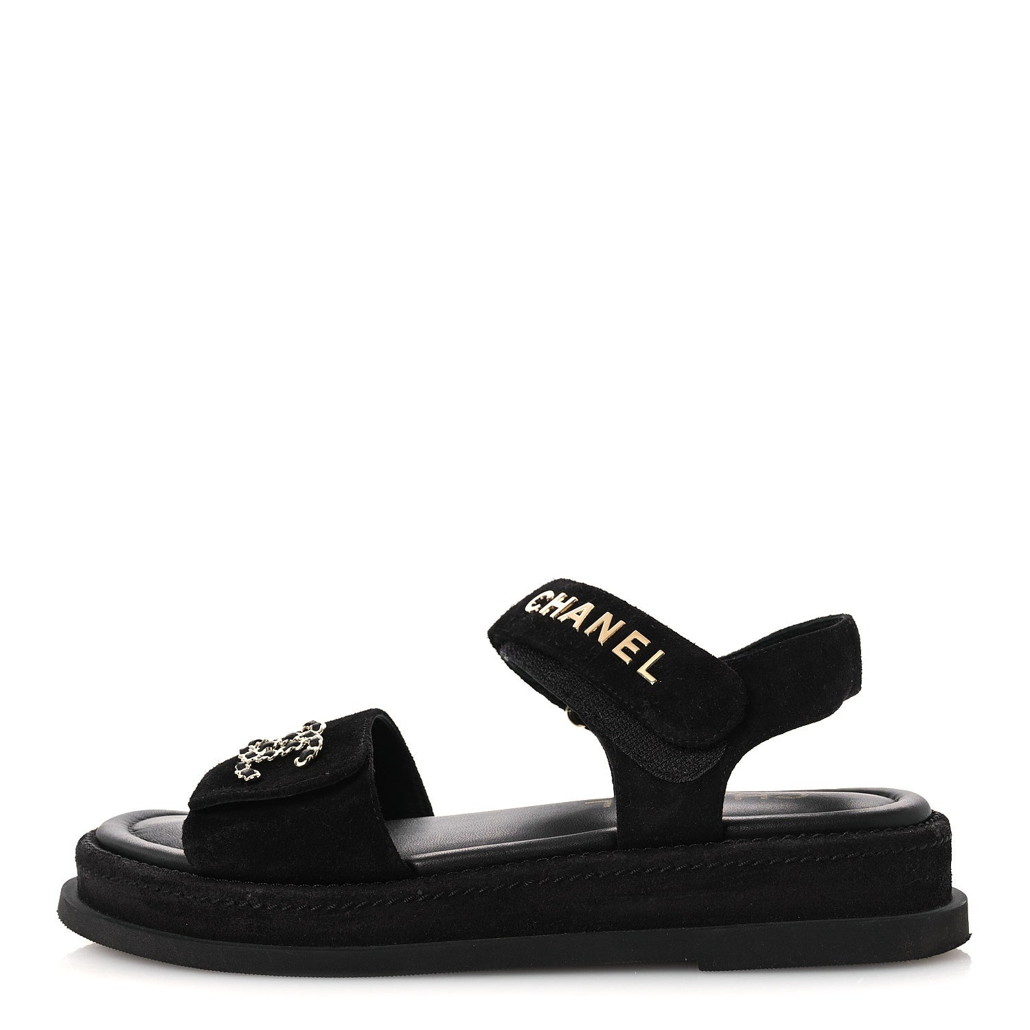Chanel Suede Calfskin Dad Sandals 38 Black 1 of 11