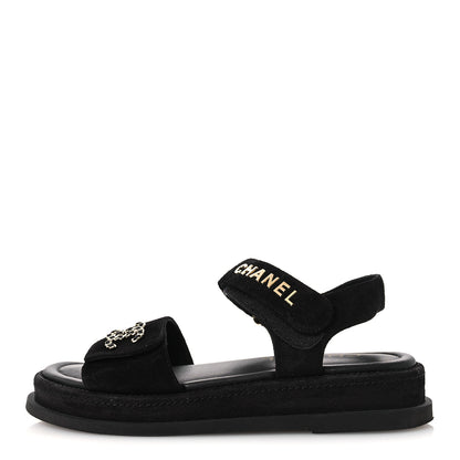 Chanel Suede Calfskin Dad Sandals 38 Black 1 of 11