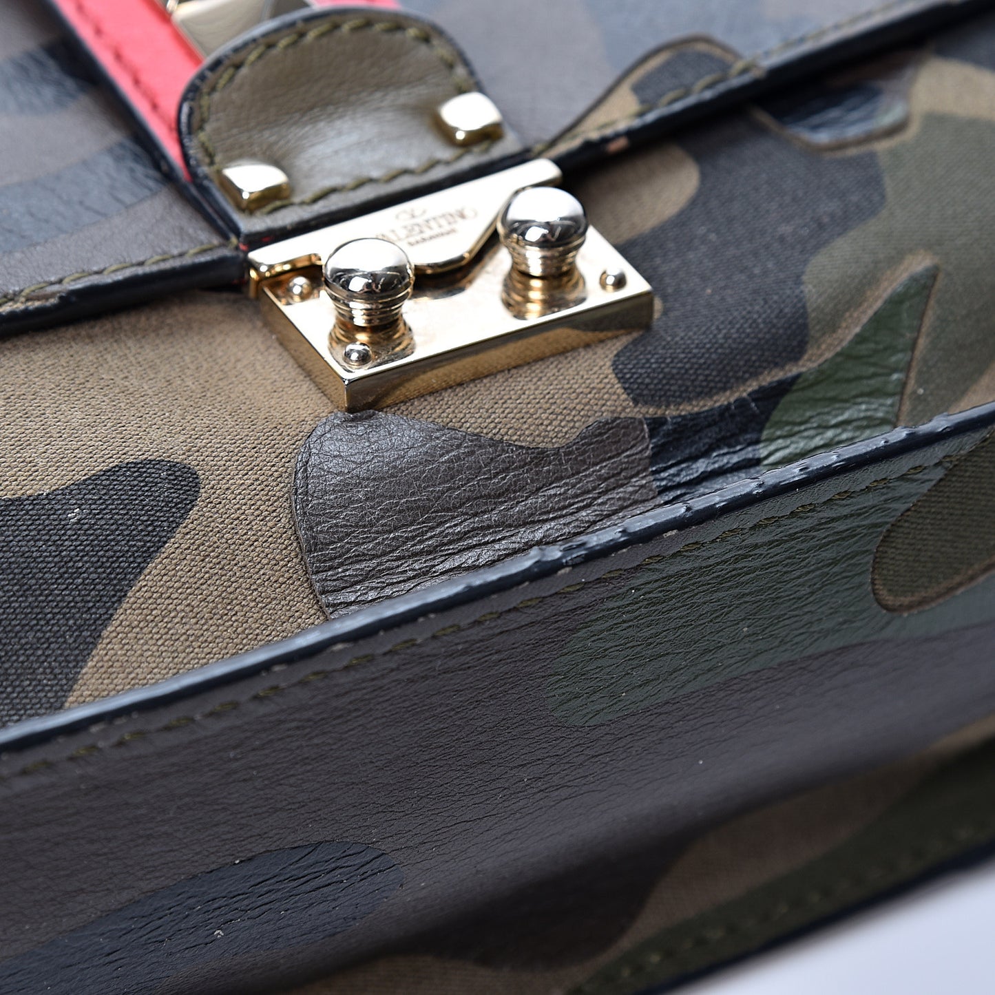Nappa Canvas Camouflage Medium Glam Lock Rockstud Flap Verde