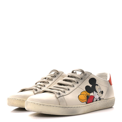 Gucci X DISNEY Miro Soft Calfskin Mickey Mouse Print Womens Ace Sneakers 35.5 Ivory Deep Orange 3 of 9