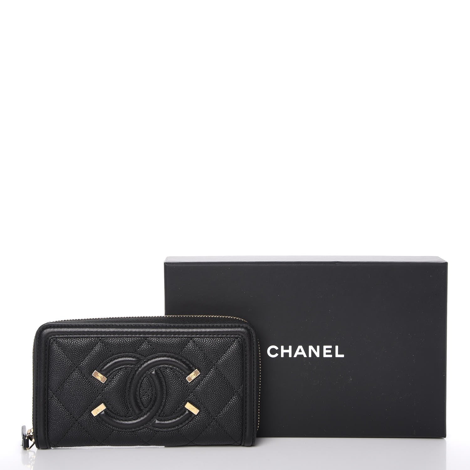 Chanel Caviar Quilted Small Filigree Zip Around Wallet Black 9 of 9