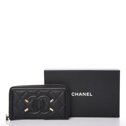 Chanel Caviar Quilted Small Filigree Zip Around Wallet Black 9 of 9