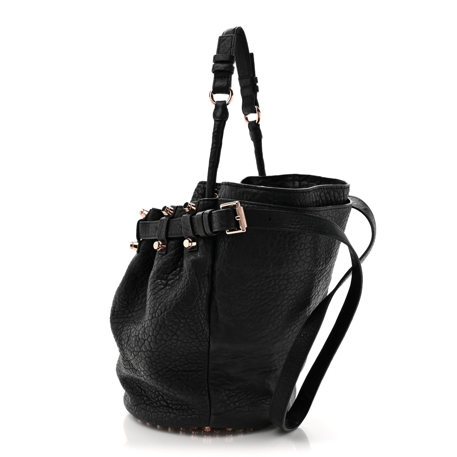 Alexander Wang Pebbled Lambskin Diego Bucket Black Rose Gold Hardware 3 of 10