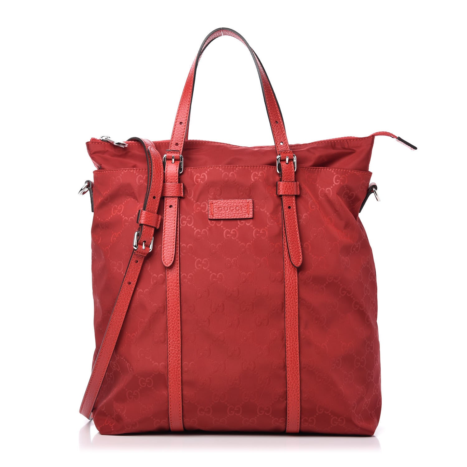 Gucci Nylon Monogram Dollar Calfskin Medium Vertical Tote Vibrant Red 1 of 10