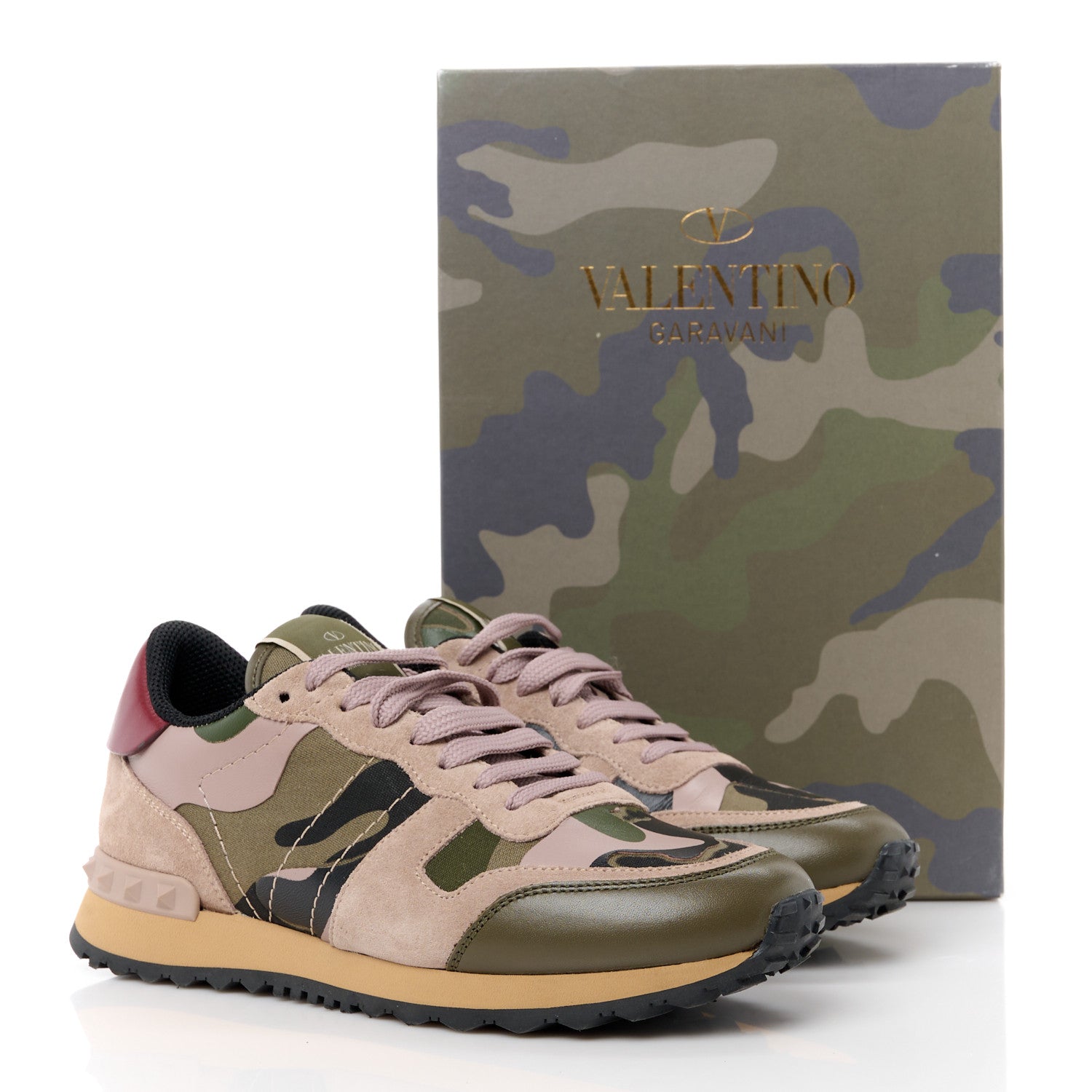 Valentino Garavani Fabric Suede Camouflage Womens Rockrunner Sneakers 36 Army Green Beige 9 of 9