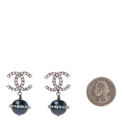 Chanel Iridescent Crystal Bead CC Drop Earrings Black 2 of 6