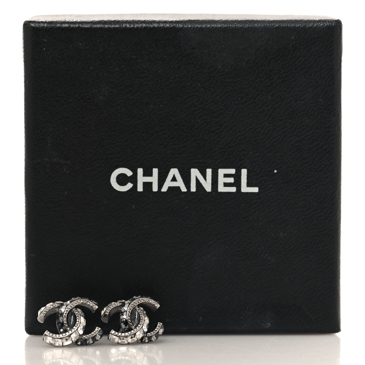 Chanel Baguette Crystal CC Earrings Silver Black 5 of 5