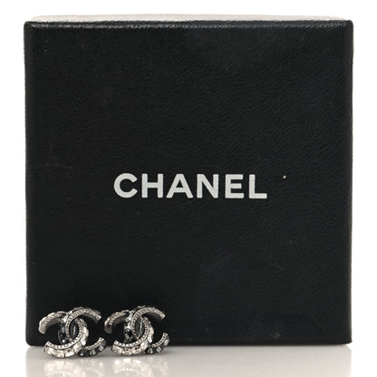 Chanel Baguette Crystal CC Earrings Silver Black 5 of 5