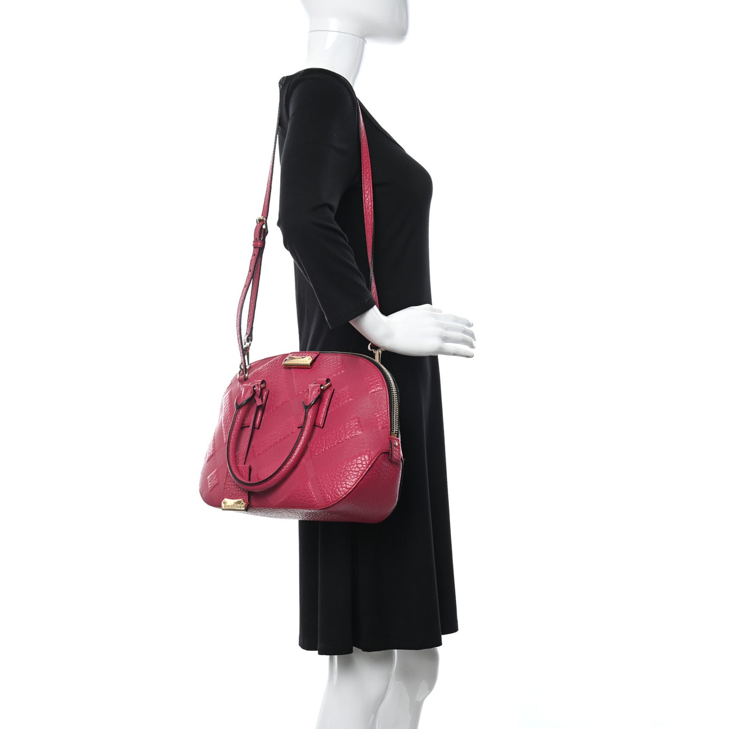 Heritage Grain Check Embossed Small Orchard Bowling Bag Dark Plum