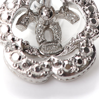 Chanel Crystal Coco Flapper Camellia CC Stud Earrings Silver 4 of 4