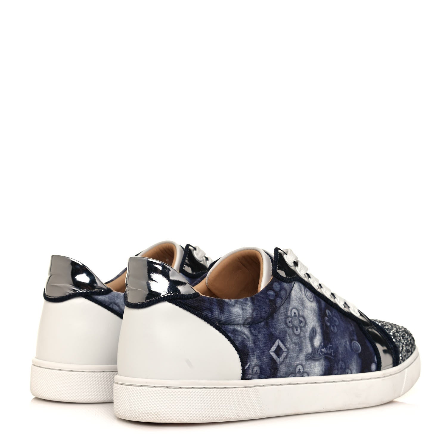 Christian Louboutin Calfskin Cotton Vieira Strass Womens Orlato Flat Sneakers 40 Multicolor 4 of 9
