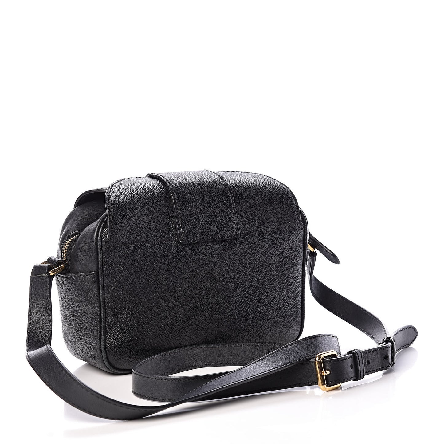 Soft Grain Calfskin Small Buckle Zip Bag Black