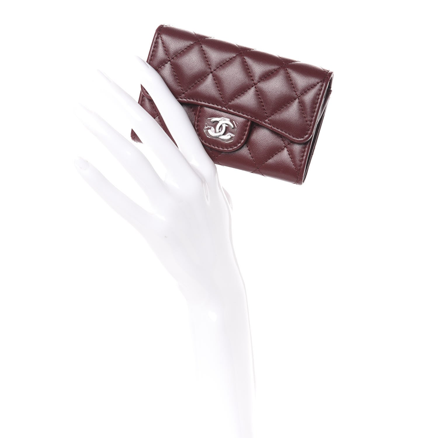 Chanel Lambskin Quilted Flap Card Holder Wallet Burgundy 2 of 10
