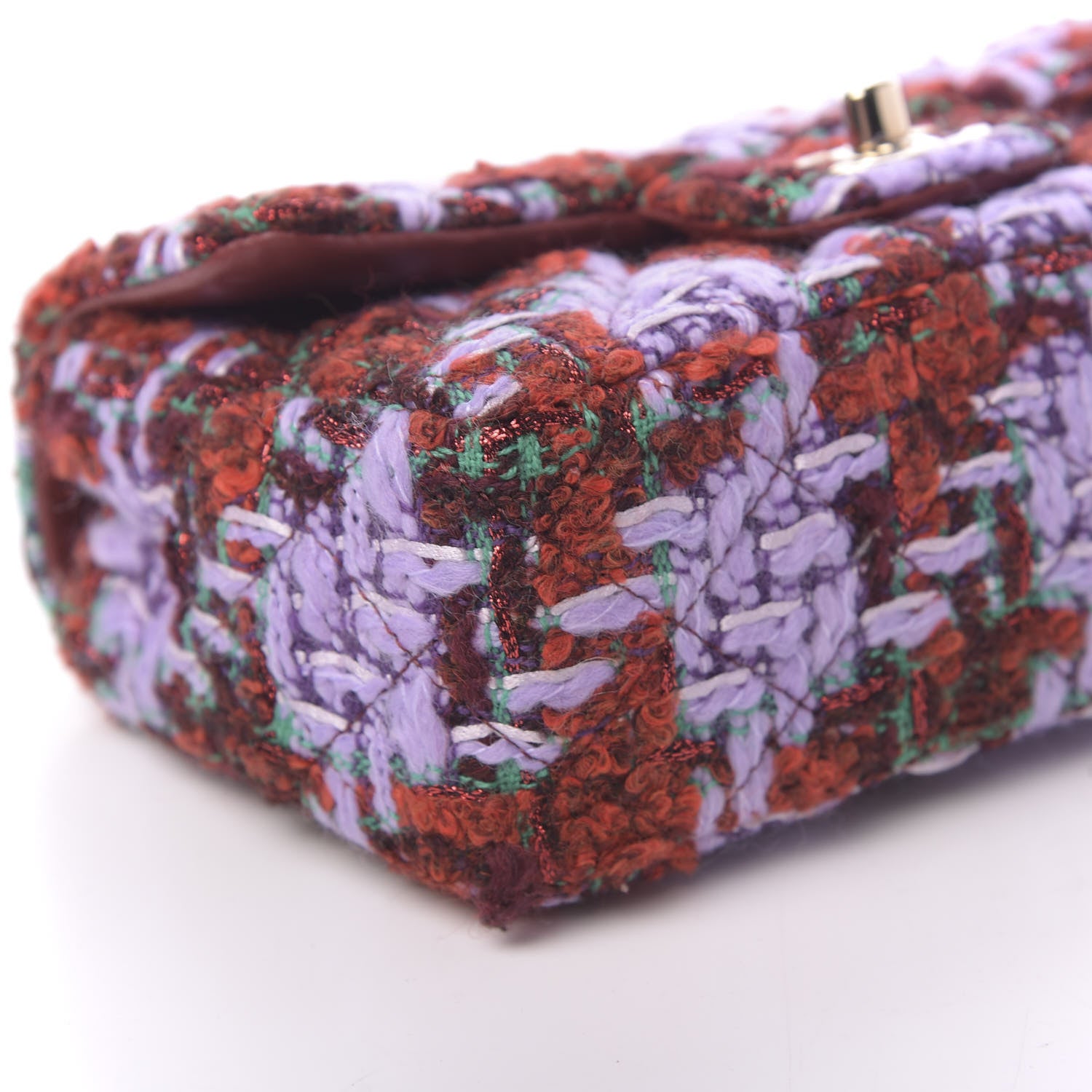 Chanel Tweed Quilted Mini Rectangular Flap Red Purple Green 9 of 11