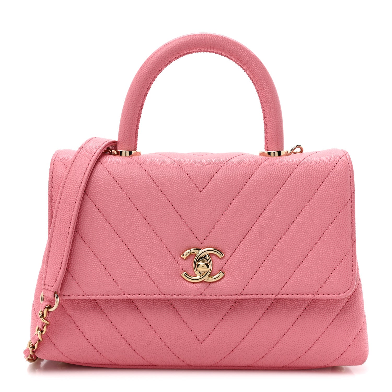 Chanel Caviar Chevron Quilted Mini Coco Handle Flap Pink 1 of 15