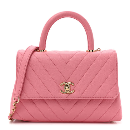 Chanel Caviar Chevron Quilted Mini Coco Handle Flap Pink 1 of 15