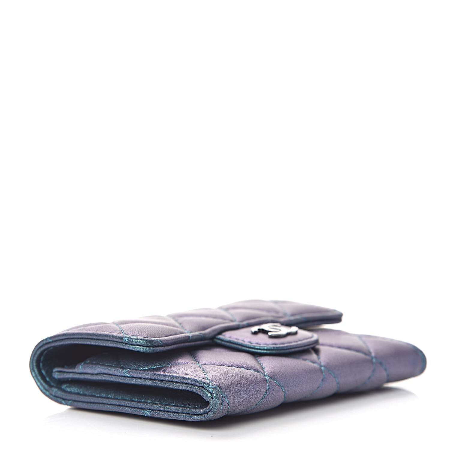 Chanel Iridescent Lambskin Quilted Flap Card Holder Turquoise 4 of 10