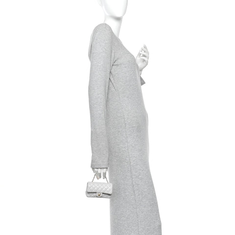 Lambskin Quilted Mini Flap Bag Charm With Hook Grey