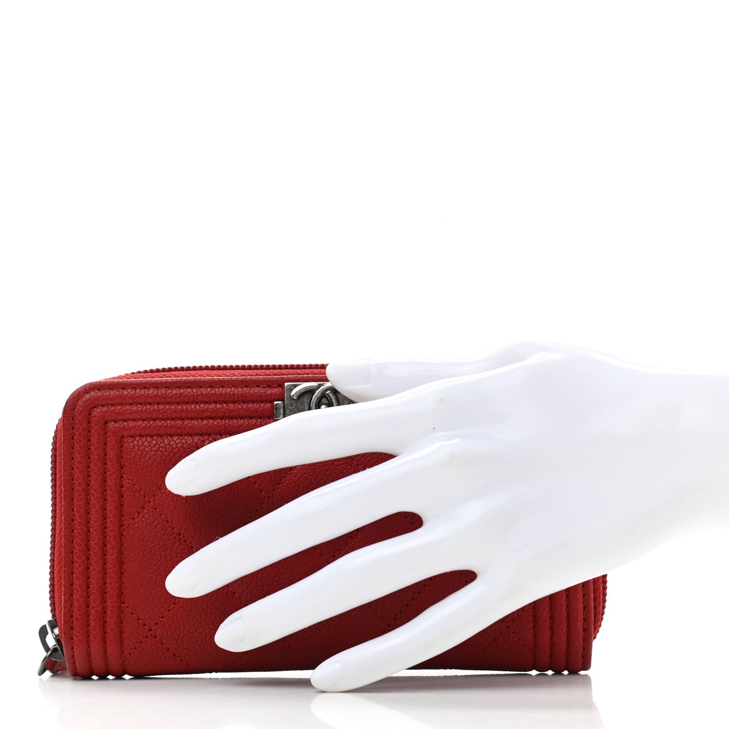Caviar Quilted Small Boy Zip Around Wallet Dark Red