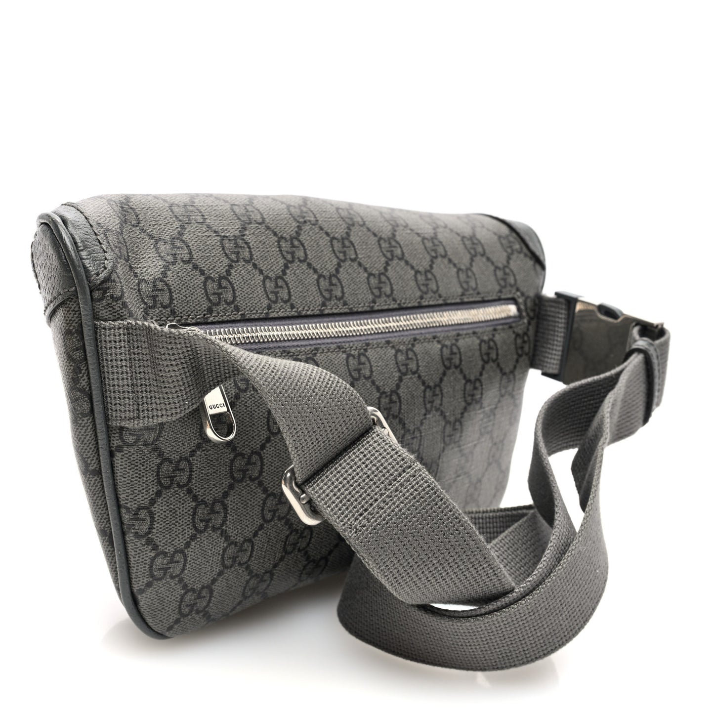 GG Supreme Monogram Textured Dollar Calfskin Ophidia Belt Bag Grey Black Graphite Grey