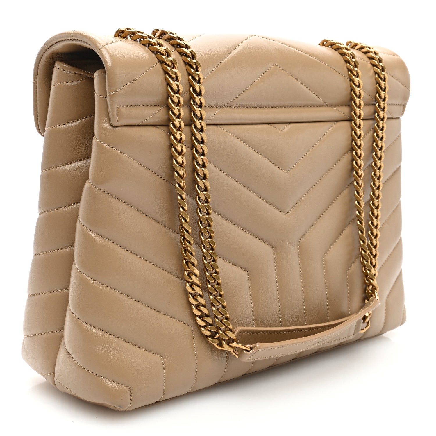 Saint Laurent Calfskin Y Quilted Monogram Medium Loulou Chain Satchel Natural Tan 3 of 10