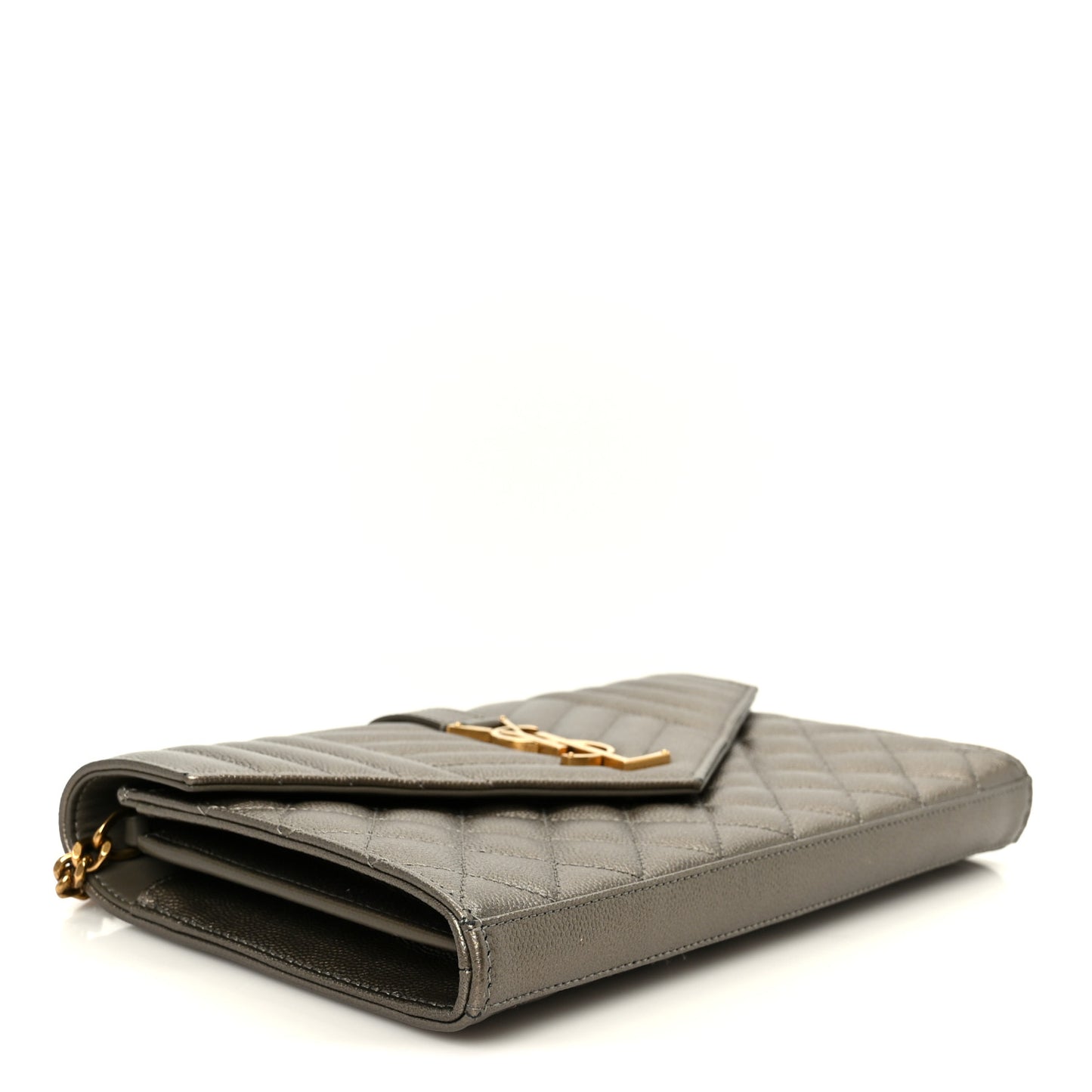 Metallic Grain De Poudre Mixed Matelasse Triquilt Monogram Chain Wallet Piombo