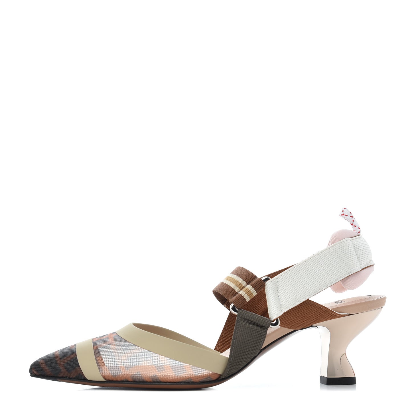 Technical Mesh FF Colibri 55mm Slingback Pumps 37 Tobacco Moro Camelia Beige Caramello