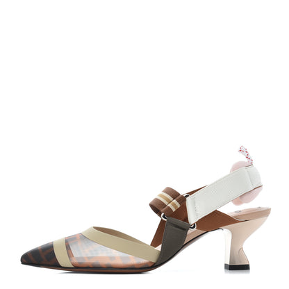 Fendi Technical Mesh FF Colibri 55mm Slingback Pumps 37 Tobacco Moro Camelia Beige Caramello 1 of 10