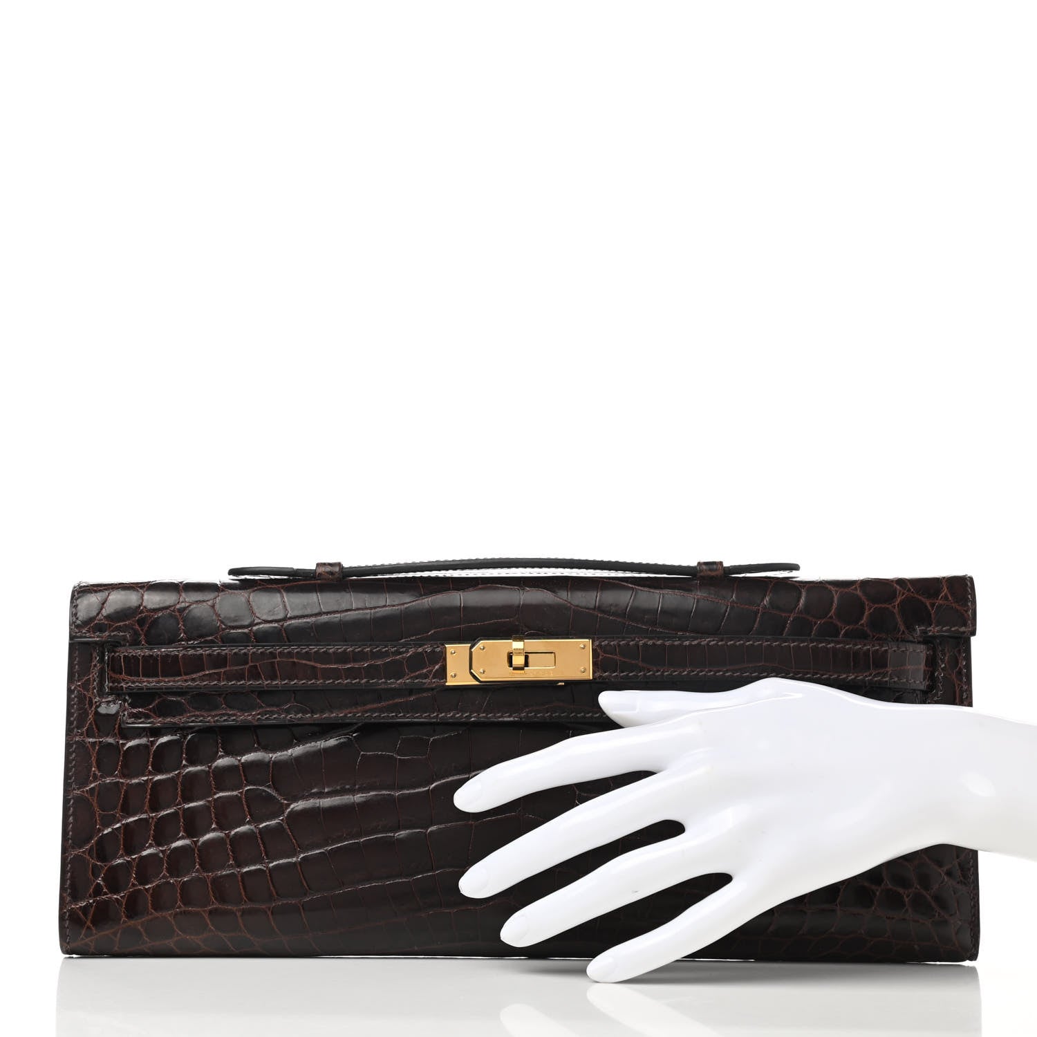 Hermes Shiny Niloticus Crocodile Kelly Cut Pochette Havane 2 of 7