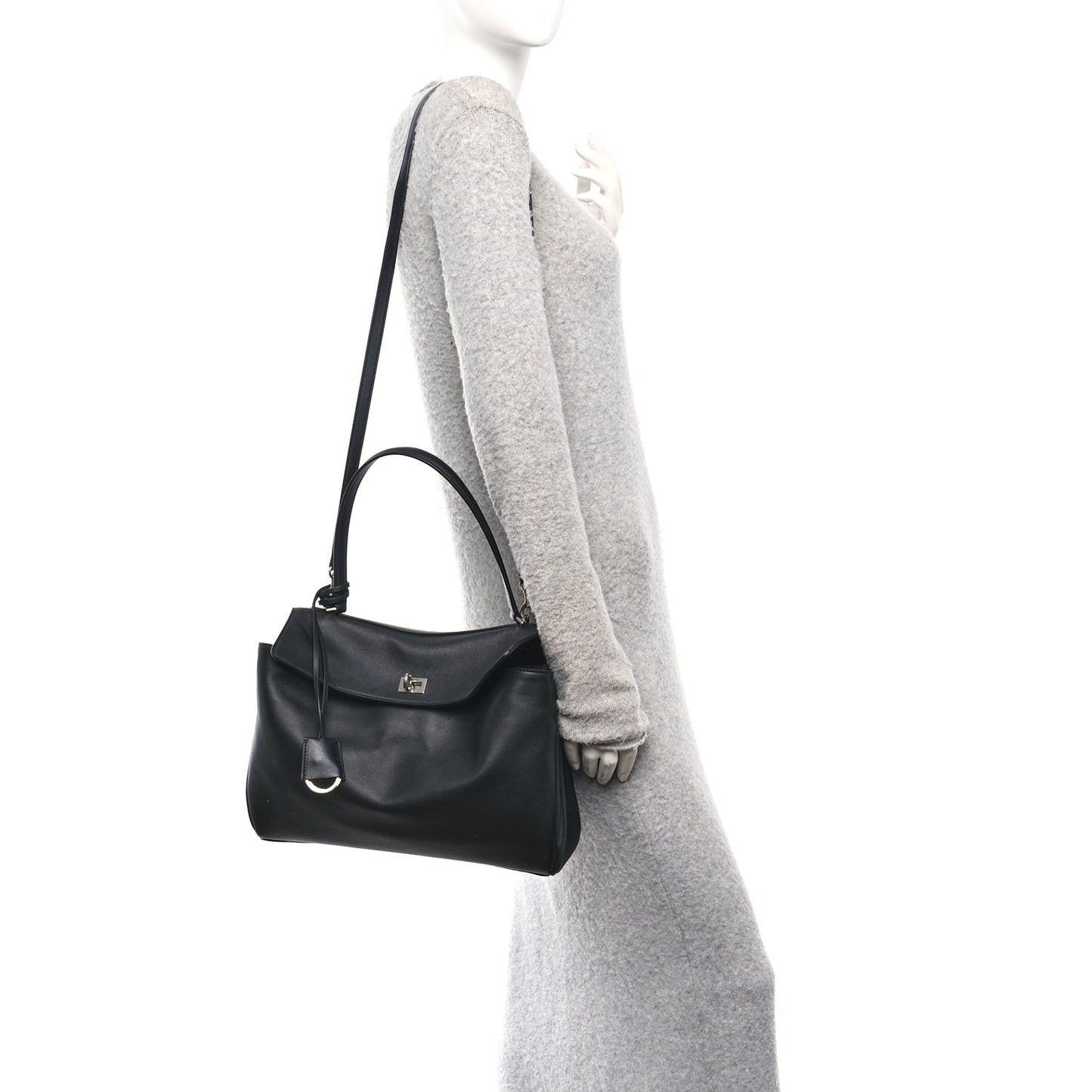 Natural Smooth Calfskin Medium Rodeo Top Handle Handbag Black