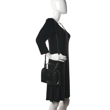 Givenchy Calfskin Crocodile Embossed Eden Mini Top Handle Black 3 of 16