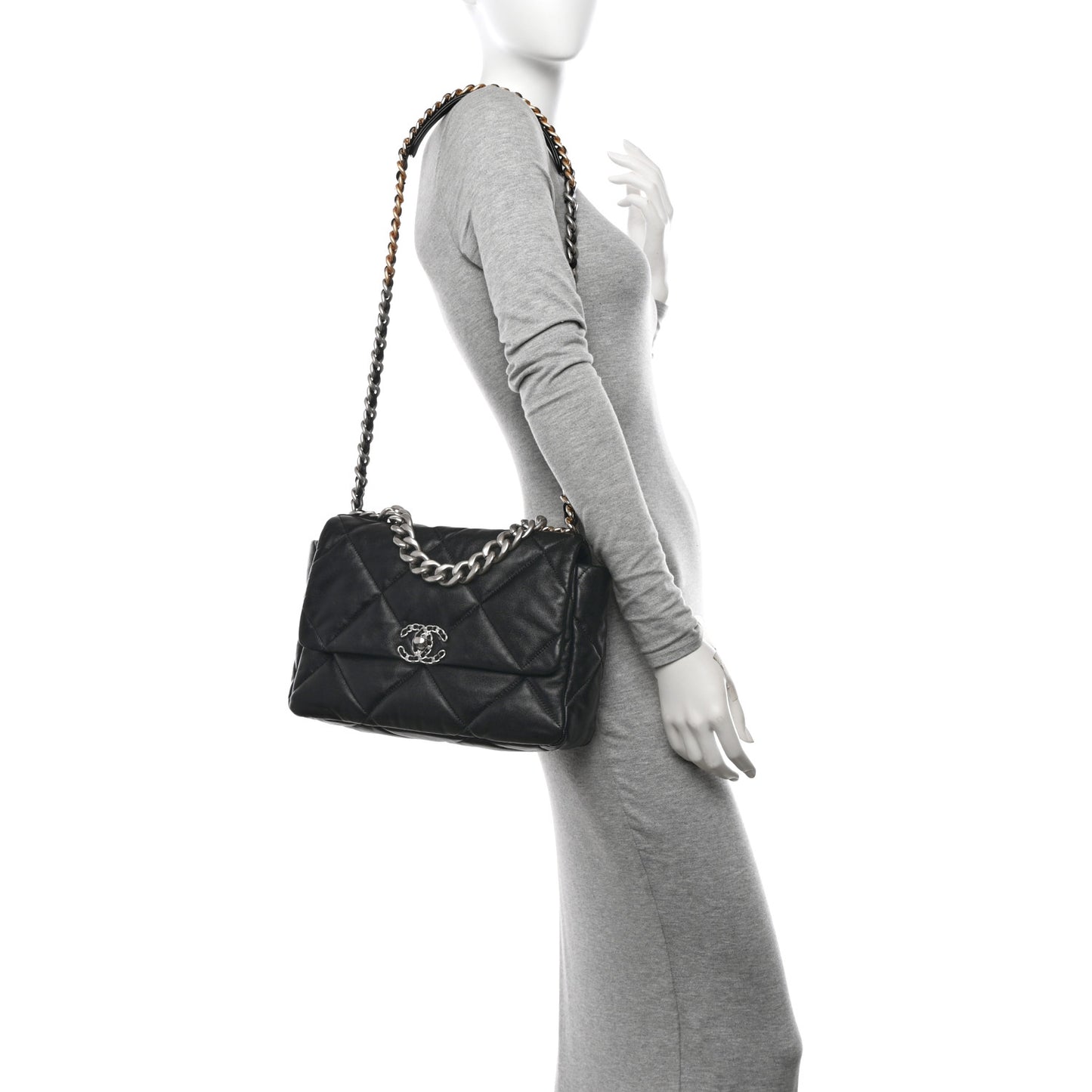 Lambskin Quilted Large Chanel 19 Flap Black