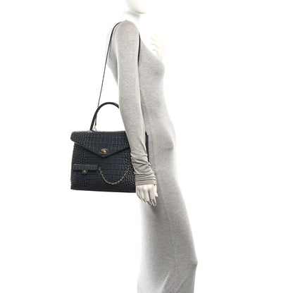 Chanel Calfskin Crocodile Embossed Fifth Avenue Maxi Flap Top Handle Bag Dark Grey 2 of 12