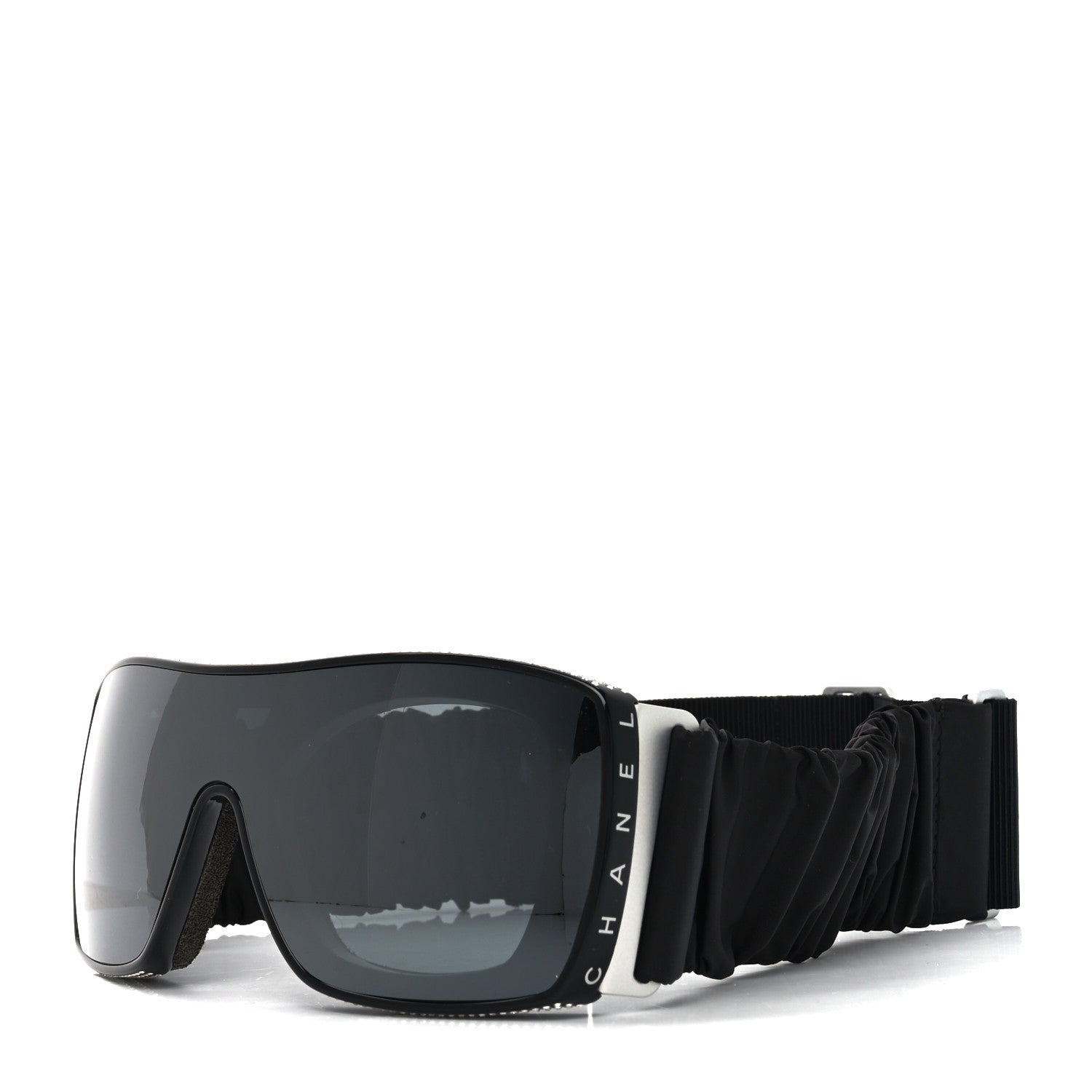 Chanel Crystal Acetate Technical Satin Shield Sunglasses Black 1 of 6