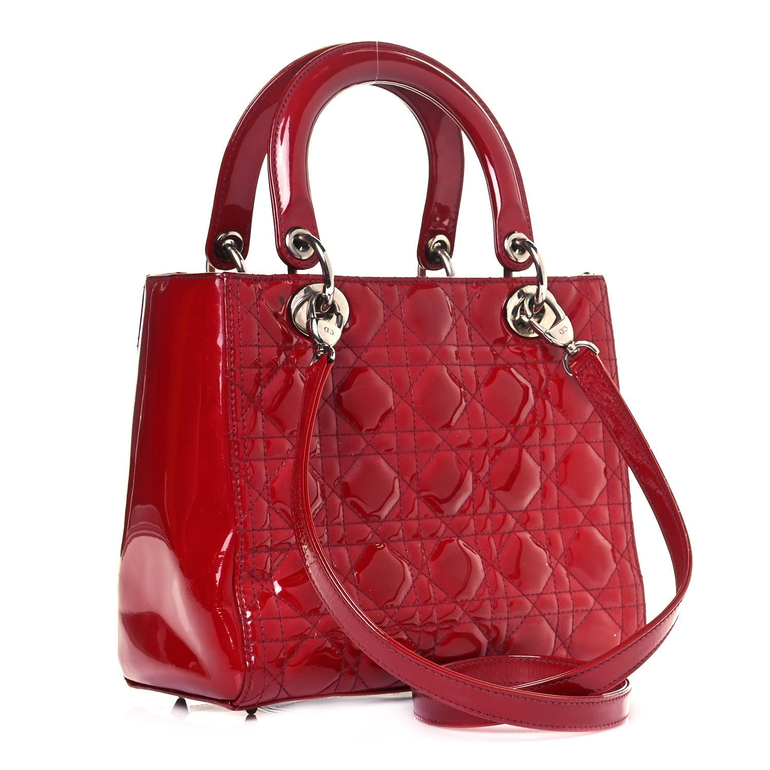 Christian Dior Patent Cannage Medium Lady Dior Red 2 of 11