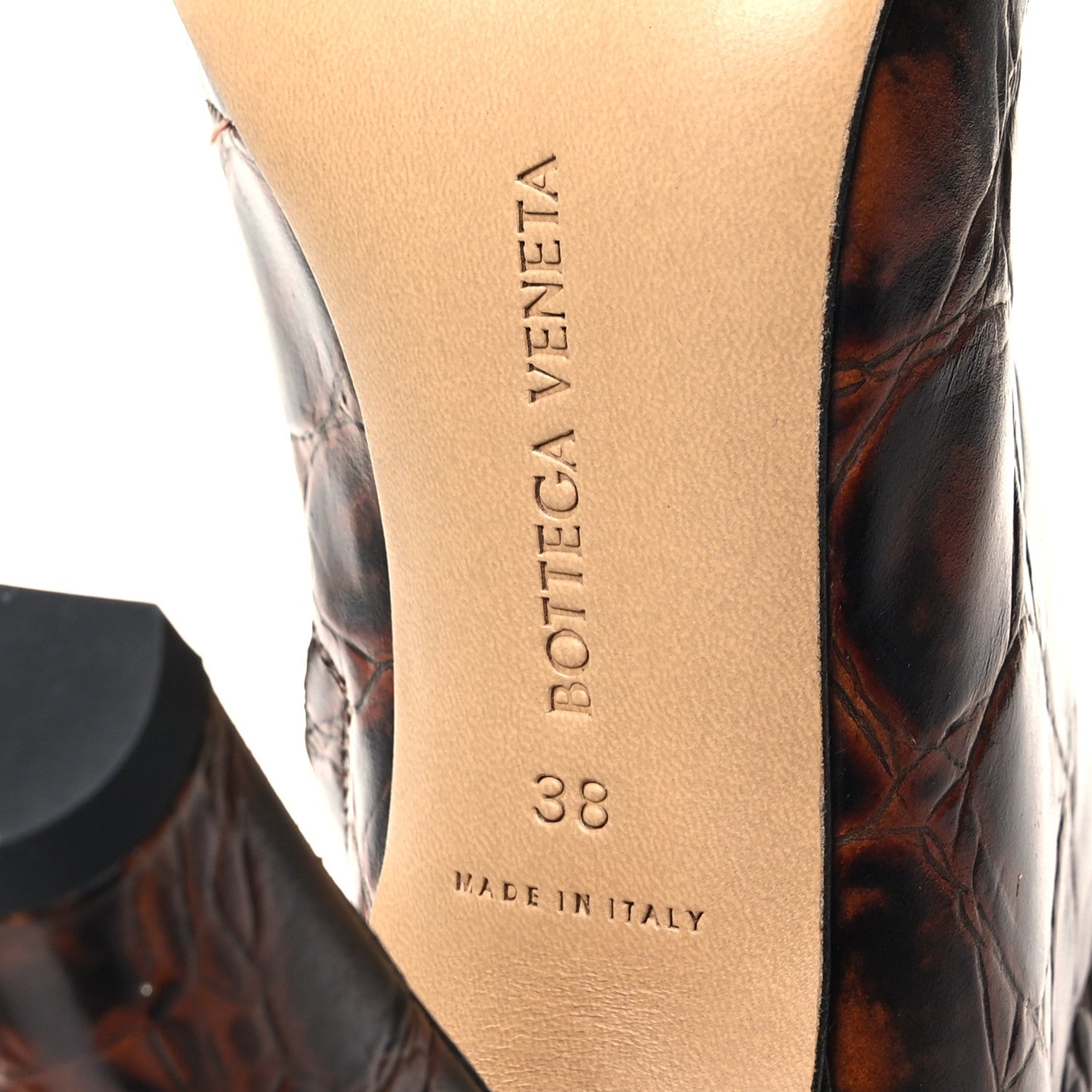 Bottega Veneta Croc Effect Canalazzo Ankle Boots 38 Brown 6 of 7