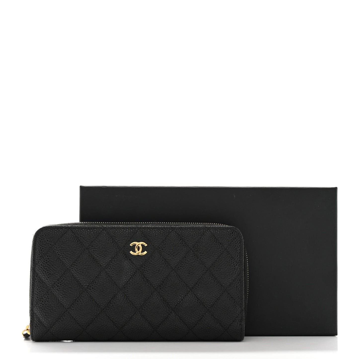 Caviar Quilted Large Gusset Zip Around Wallet Black