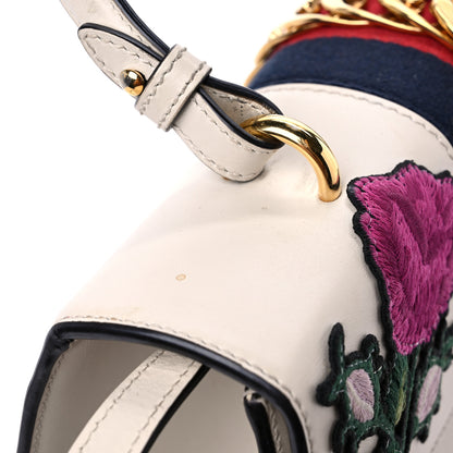 Gucci Calfskin Embroidered Medium Sylvie Top Handle Bag White 19 of 24