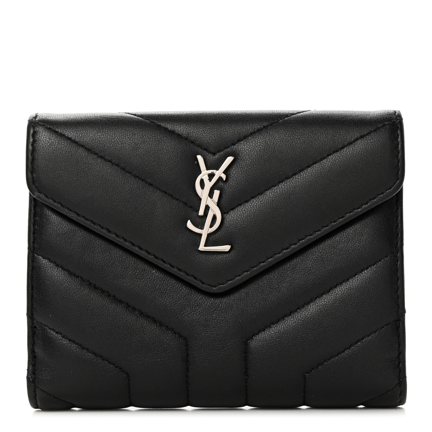 Lambskin Y Quilted Monogram Compact Loulou Wallet Black