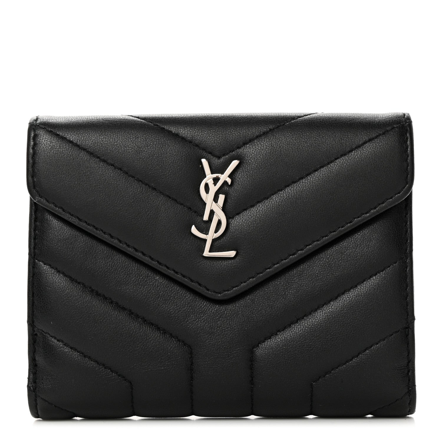 Saint Laurent Lambskin Y Quilted Monogram Compact Loulou Wallet Black 1 of 9