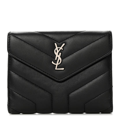 Saint Laurent Lambskin Y Quilted Monogram Compact Loulou Wallet Black 1 of 9