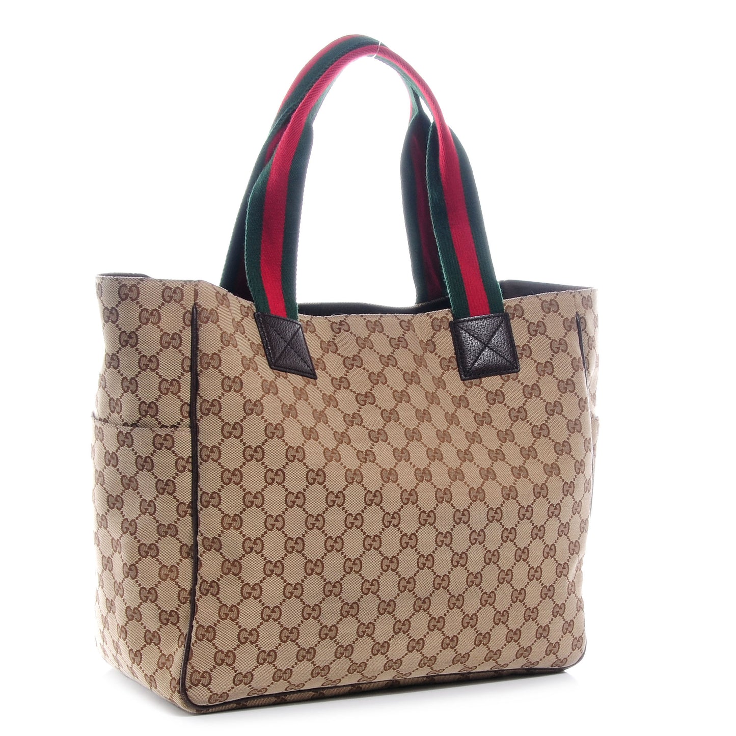 GG Monogram Medium Web Handle Double Pocket Tote Brown