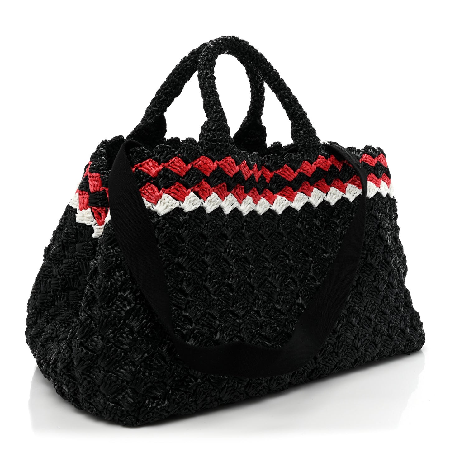 Raffia Crochet Giardiniera Tote Black