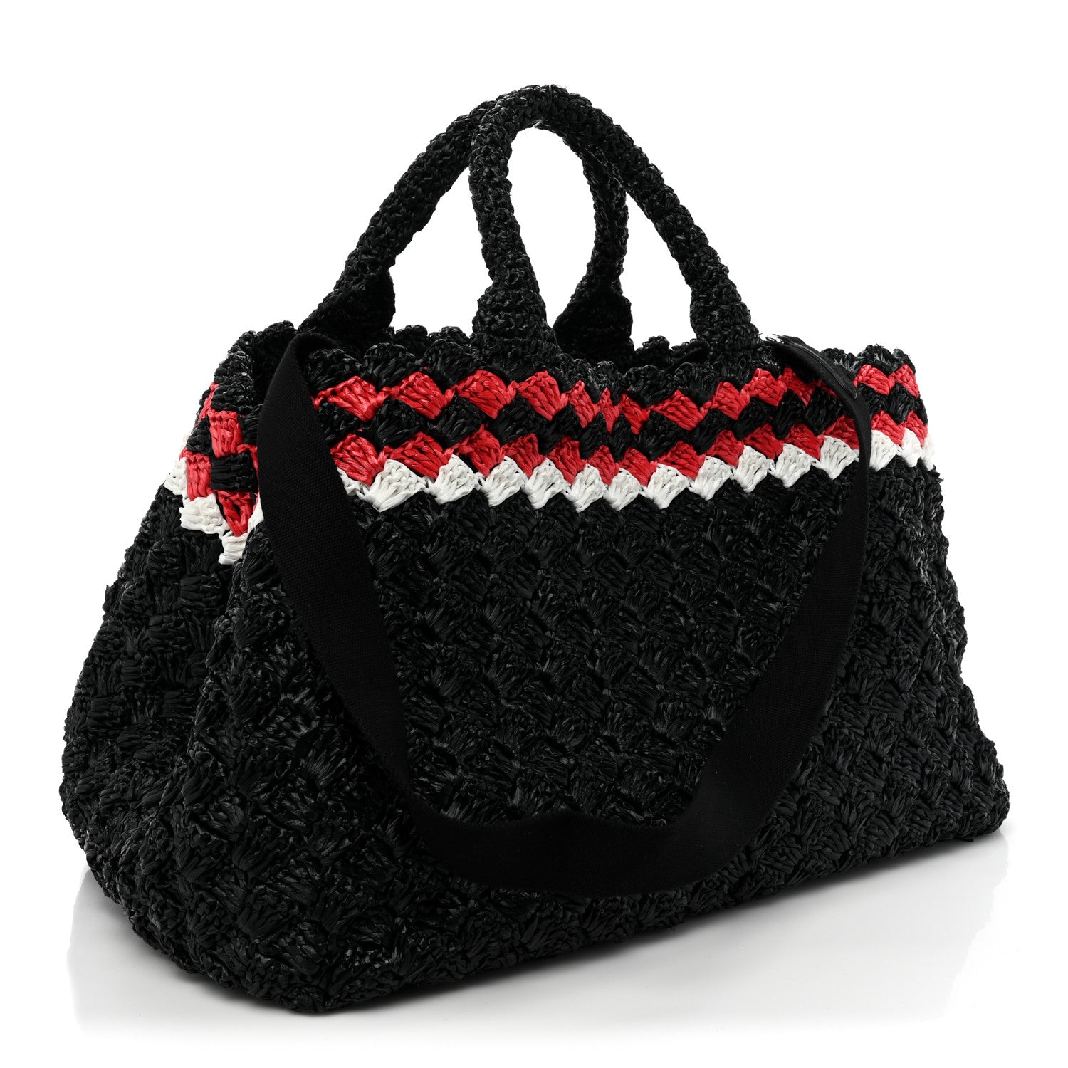 Prada Raffia Crochet Giardiniera Tote Black 3 of 10
