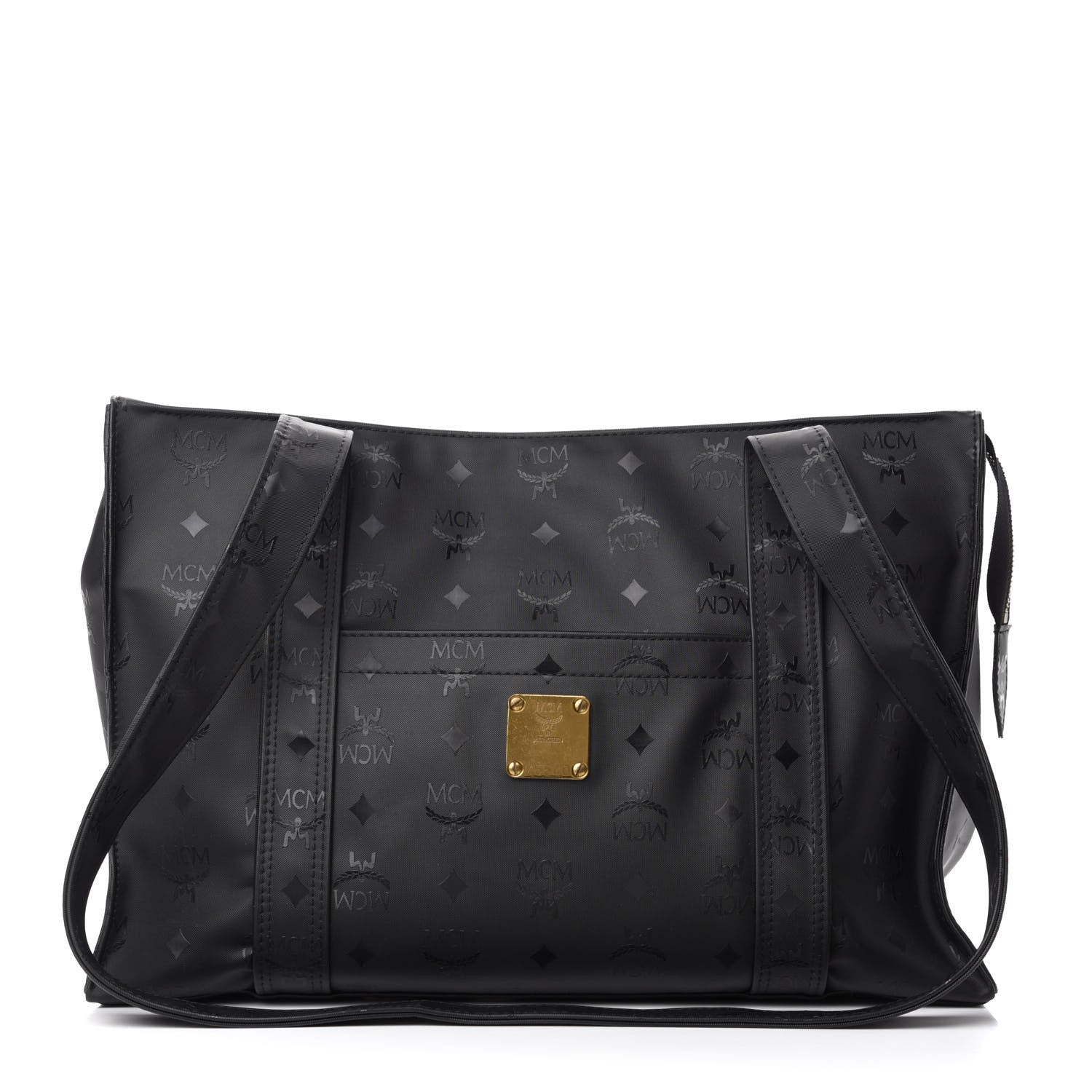 MCM Monogram Coated Canvas Tote Bag Black 1 of 9