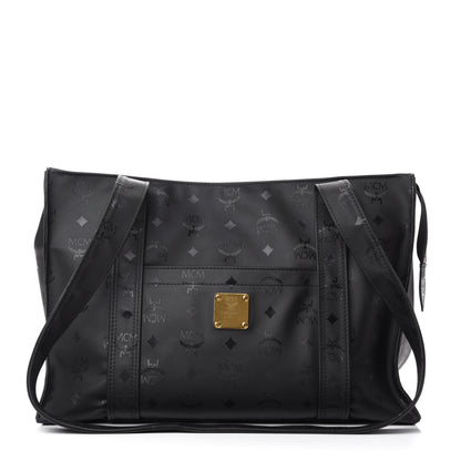 MCM Monogram Coated Canvas Tote Bag Black 1 of 9