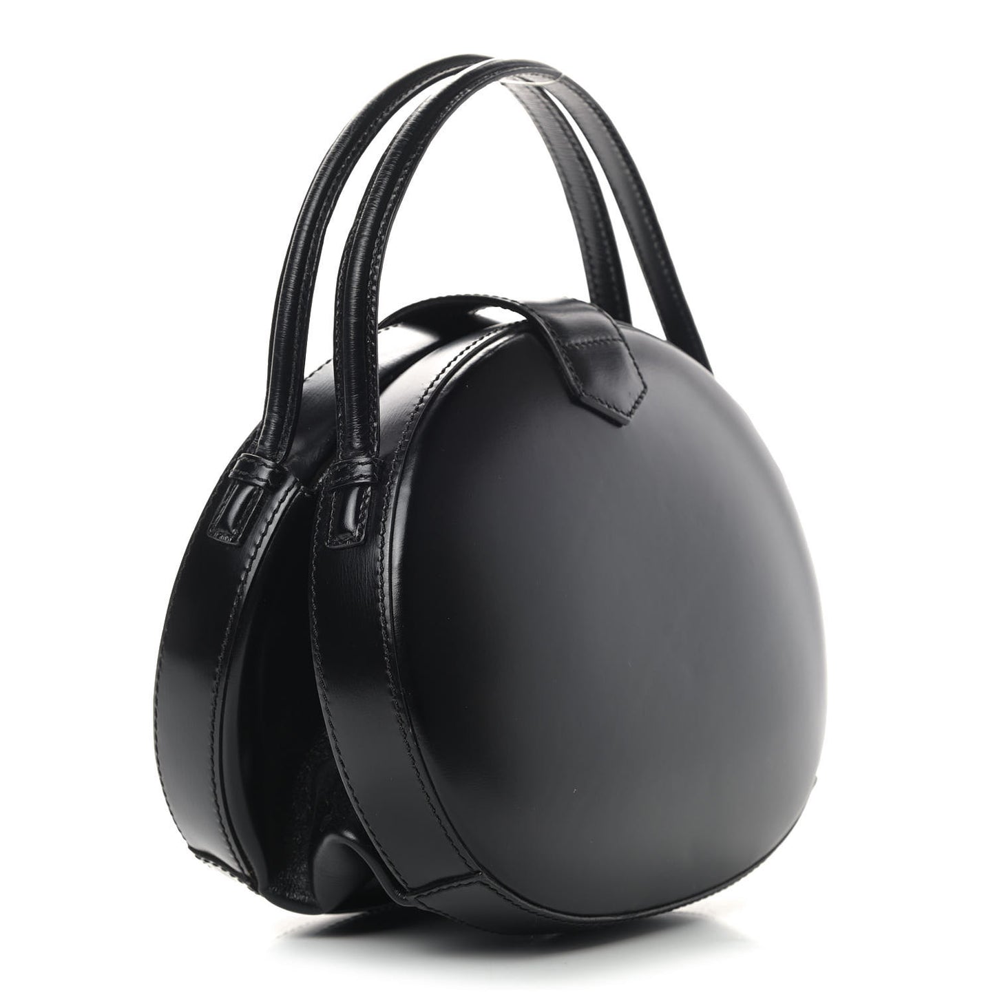 Calfskin Round Top Handle Bag Black